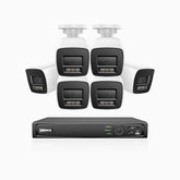 H1200 - 4K 12MP 8 Kanal PoE Überwachungskamera-Set mit 6 Kameras, Farbe & IR Nachtsicht, Erkennung von Menschen & Fahrzeugen, H.265+, Eingebautes Mikrofon, Max. 512 GB lokaler Speicher, IP67